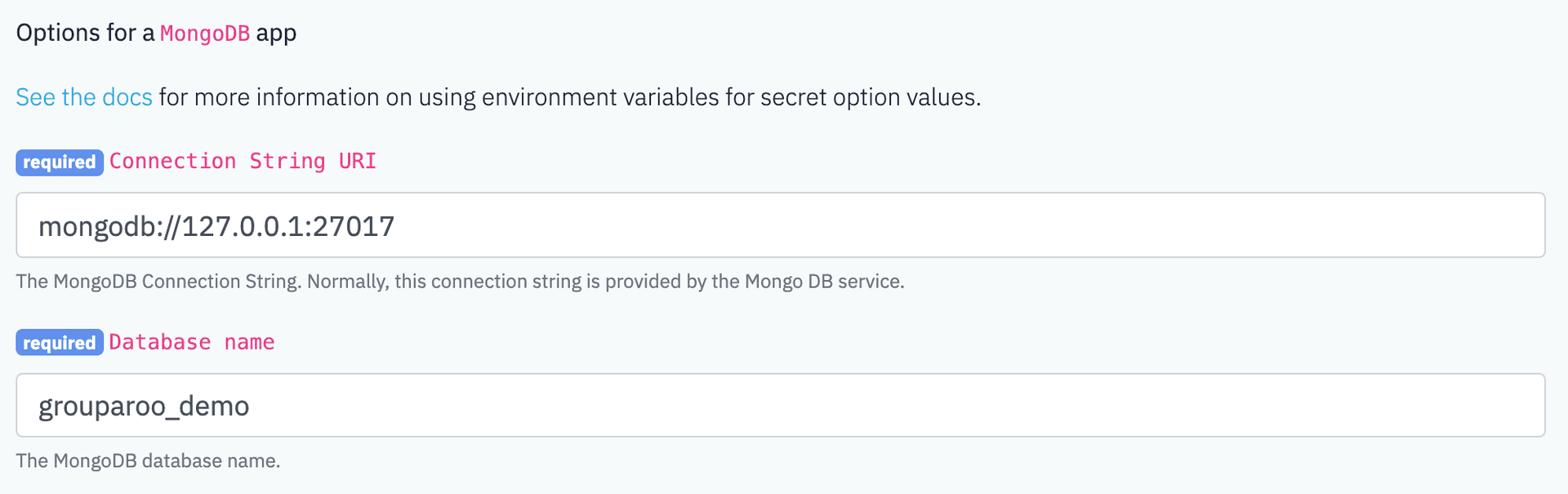 Mongo App Options