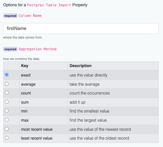 Postgres Import Table Properties