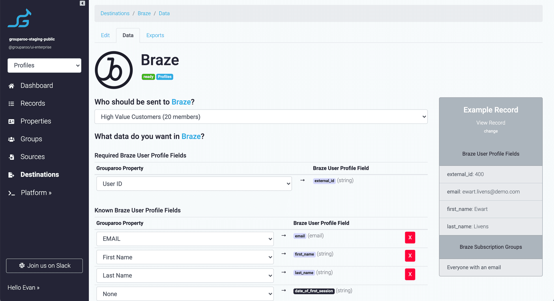 Map data to Braze