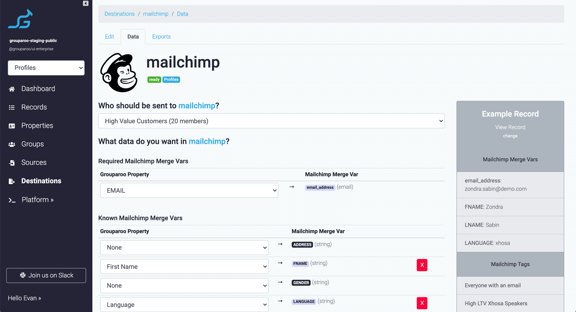 Map data to Mailchimp