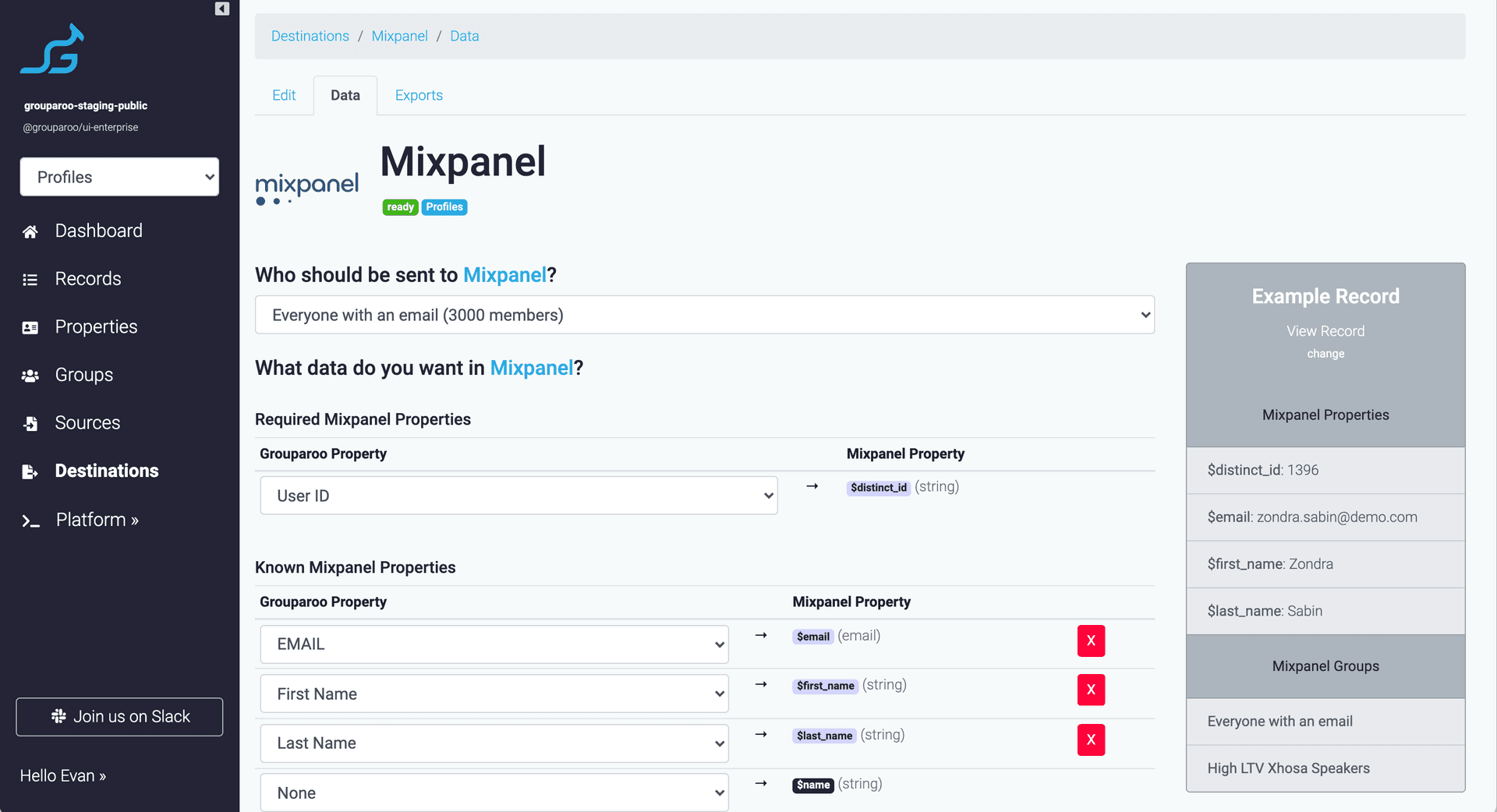 Map data to Mixpanel