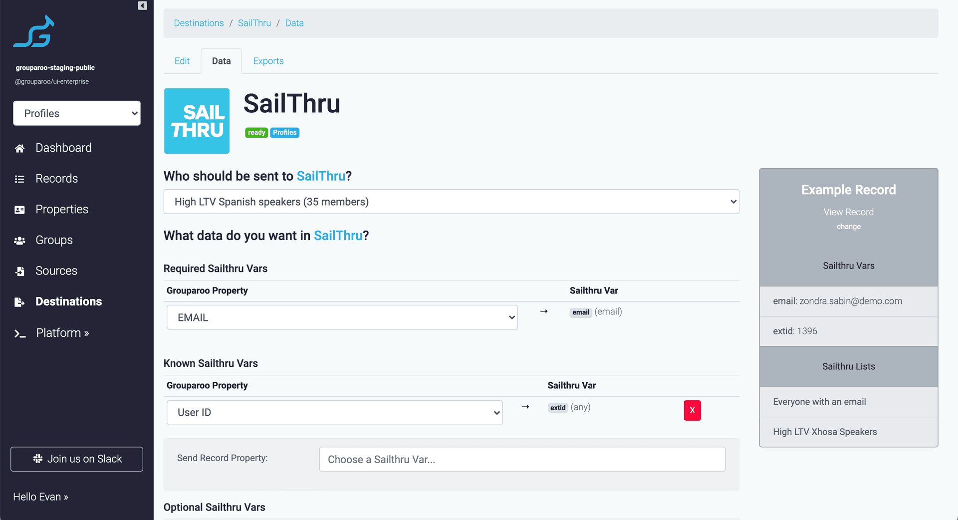 Map data to Sailthru